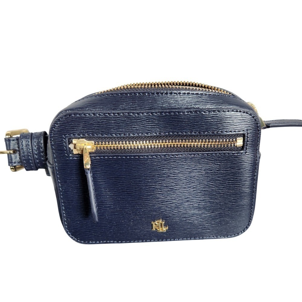 Lauren Ralph Lauren Navy Leather‎ Mini Belt Bag Gold Hardware Adjustable Strap - Picture 4 of 12